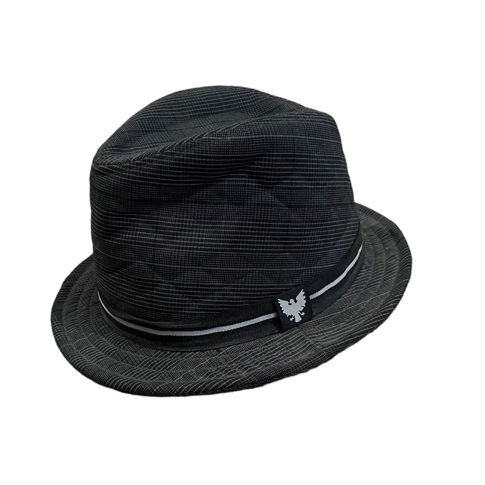 Fedora Hat Charcoal Black Plaid Ribbon banded Men's Small Medium